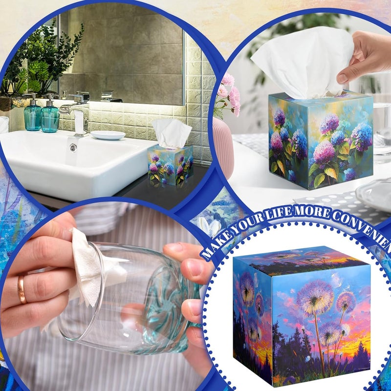 Fourluoo 12 Pack Christmas Purple Flowers Facial Tissues Cube Face Boxes 600 Sheets 3 Ply Small Lavender Dandelion Wisteria Mandala Floral Square Tissues Bulk for Xmas Spring Car Bedroom Supplies - Image 5